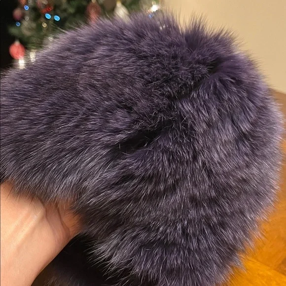 Elegant Purple Fur Hat, mink brown with purple color, beautiful and super warm Purple_Lavender_Genuine_Fox_Fu  main image 2